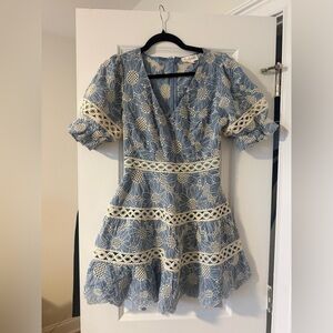Taelynn Blue Floral Lace Mini Dress